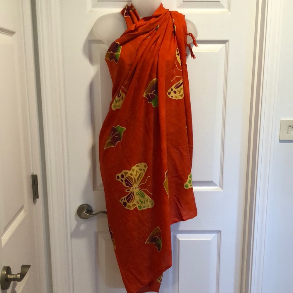 Curious designs Indonesian Batik Sarong Wrap Shawl. Tropical butterflies.